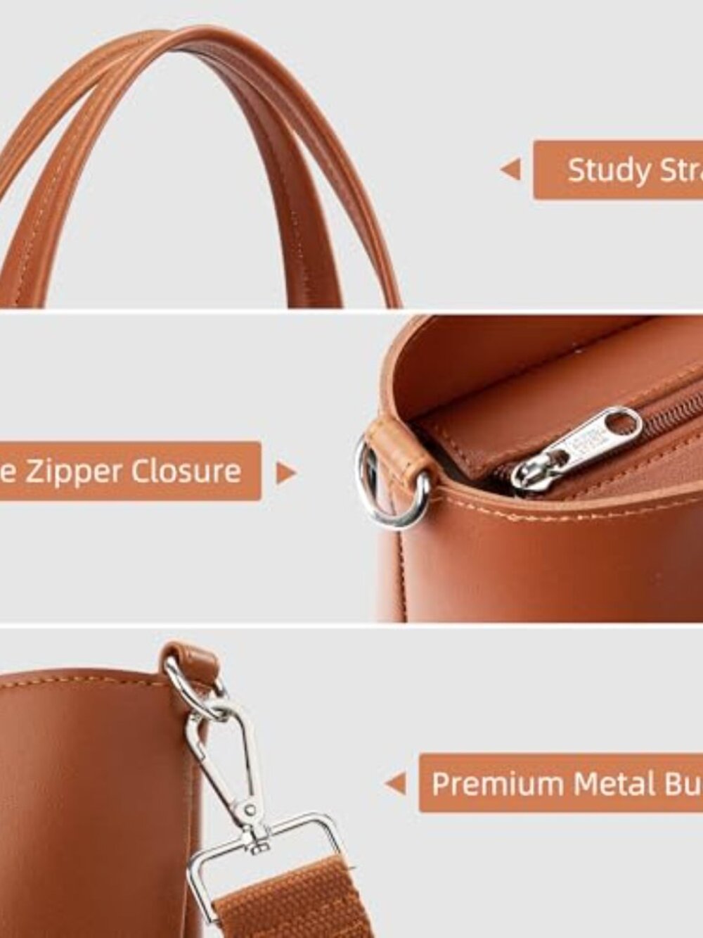Faux Leather Tote Bag Zipper Shoulder Satchel Casual Work Dating College - Picture 5 of 7